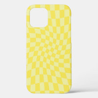Damier incurvé pastel jaune citron rétro  