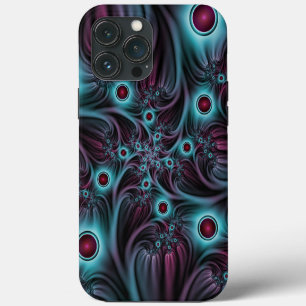 Etui iPhone 13 Pro Max Dans l'abstrait fractal bleu profond rose