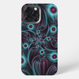 Etui iPhone 13 Pro Max Dans l'abstrait fractal bleu profond rose Art