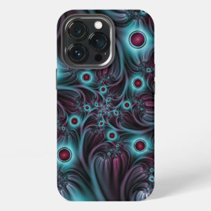 Etui iPhone 13 Pro Dans l'abstrait fractal bleu profond rose Art