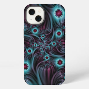 Etui iPhone 13 Dans l'abstrait fractal bleu profond rose Art