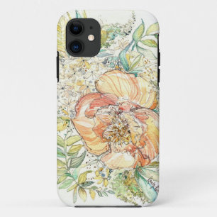 Coque iphone d'aquarelle de pivoine de pêche