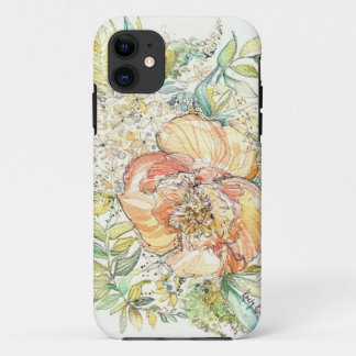 Coque iphone d'aquarelle de pivoine de pêche
