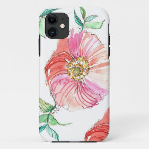 Coque iphone de corail d'aquarelle de pavot