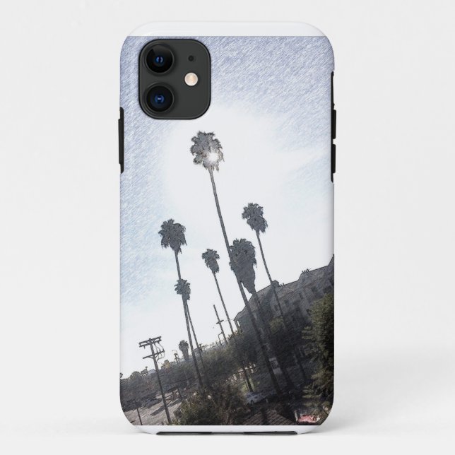 Coque iphone de croquis de soleil de palmier (Dos)