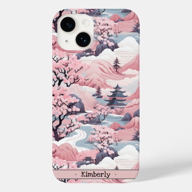 Coque iphone de décor japonais rose et gris (Verso)
