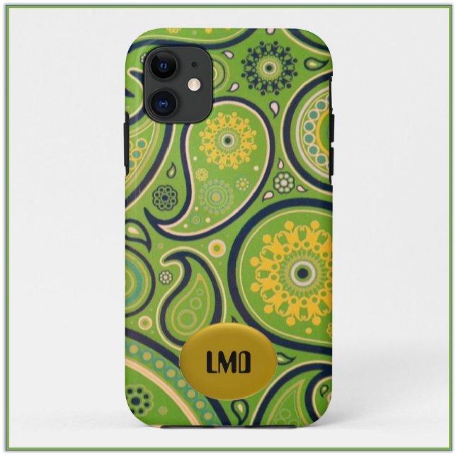 Coque iphone de design Retro Green et Yellow Paisl (Créateur téléchargé)
