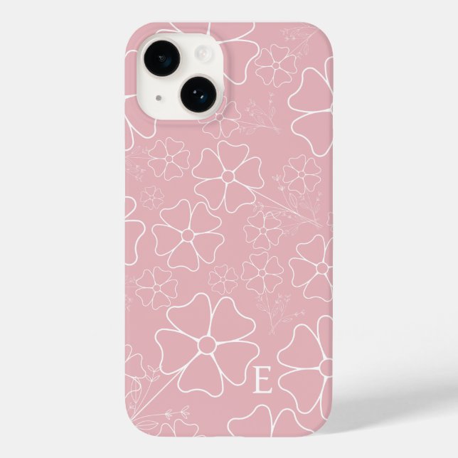 Coque iphone de dessin en ligne blanche et rose (Verso)