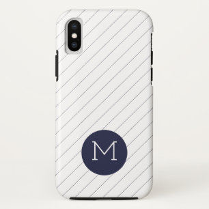 coque iphone de monogramme à bande bleue mince de