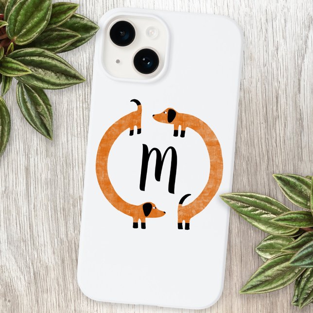 Coque iphone de monogramme de chien de saucisse Da (Fun dachshund wiener sausage dog monogram personalized cell phone case)