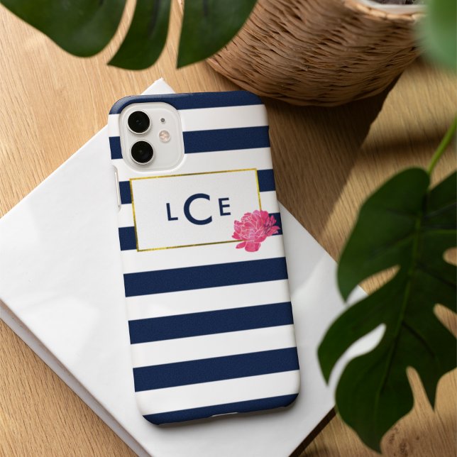 Coque iphone de monogramme de la marine et de pivo (Créateur téléchargé)