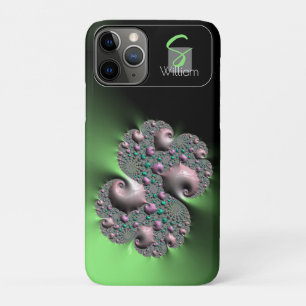 Coque iphone de monogramme fractal liquide vert