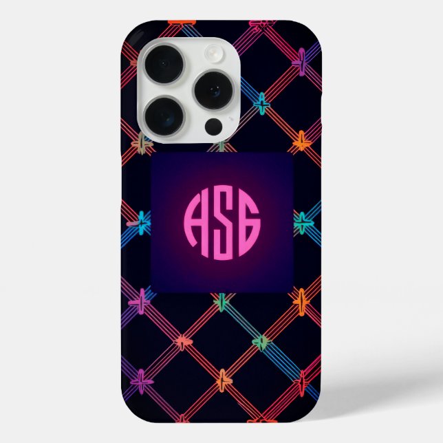 Coque iphone de monogramme personnalisé Neon Gradi (Verso)