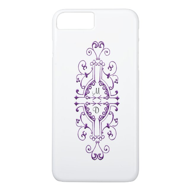 Coque iphone de monogramme violet et blanc (Dos)