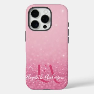 Coque iphone de Parties scintillant rose avec init