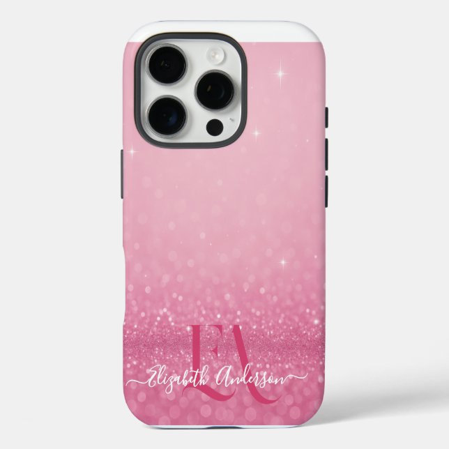 Coque iphone de Parties scintillant rose avec init (Verso)