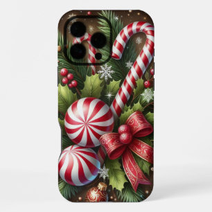 Coque iPhone 16 Pro Max Décoration de Noël classique à la menthe poivrée/c