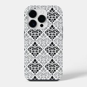 Coque Pour iPhone 14 Plus Défiler Damask Grand Motif noir gris blanc