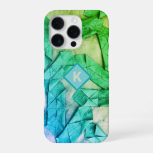Coque iPhone 16 Pro Dégradé de monogramme vert sarcelle bleu ombré abs
