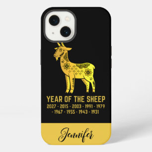 Etui iPhone 13 Dégradé doré Année du Mouton Nom du zodiaque Noir