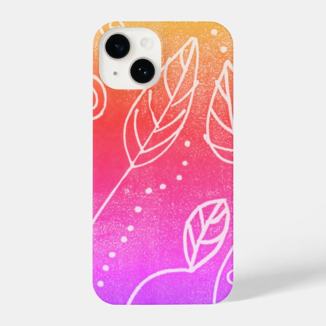 Coque iPhone design amusant, rose et jaune, feuille d'art abstr (Verso)