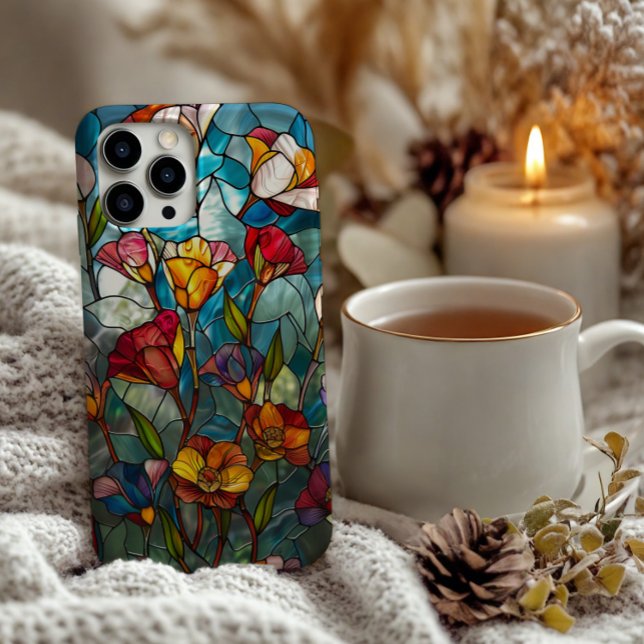 Coque iPhone Design de fleurs en verre tendu (Créateur téléchargé)