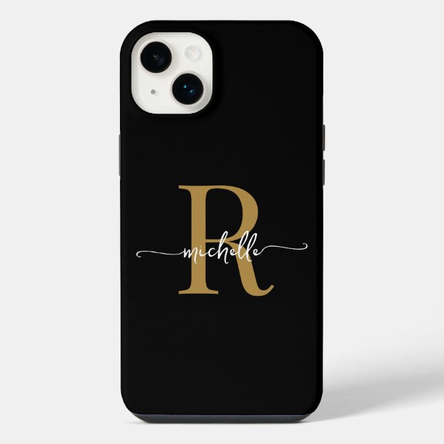 Coque iPhone Design moderne Noir Script Monogramme initial (Verso)