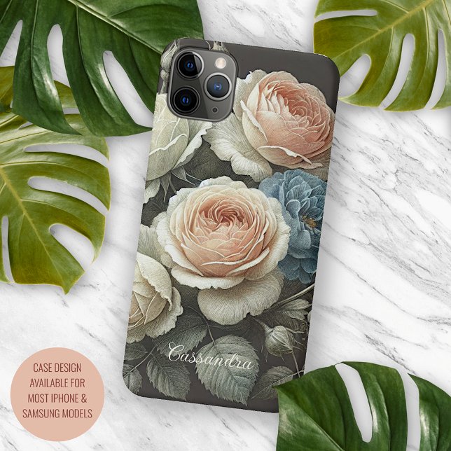 Coque iPhone Dessin botanique classique chic Rose (Créateur téléchargé)