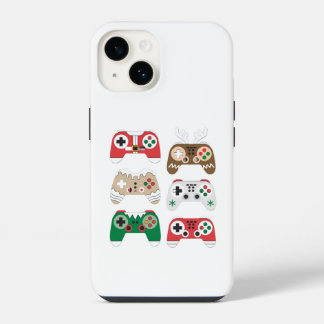 Coque Pour iPhone 14 Dessin de plusieurs Manettes de Jeux en style Noël