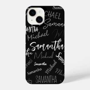 Coque Pour iPhone 14 Deux noms couple motif monogramme noir gris blanc
