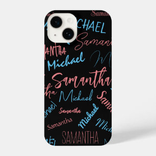 Coque Pour iPhone 14 Deux noms couples motif monogramme bleu rose clair