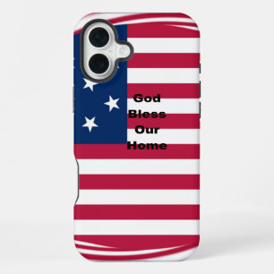 Coque iPhone 16 Plus Dieu Bénisse Notre Maison : Mouvement du Drapeau A