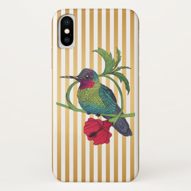 Coque iphone d'illustration Colibri Bird Gold Stri (Dos)