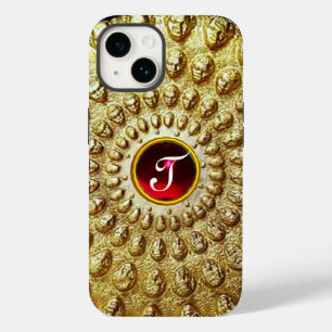 Coque Pour iPhone 14 Disque thracian monogrammé or RUBIS rouge Gemme