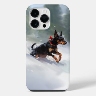 Coque Pour Pour iPhone 14 Pro Max Doberman Pinscher neige de Noël hiver