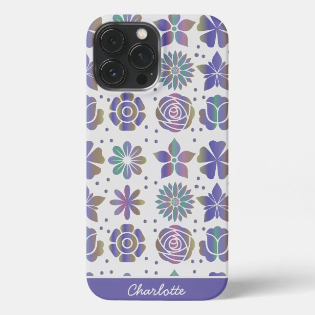 Coque iPhone Doodle motif floral violet nom personnalisé (Verso)