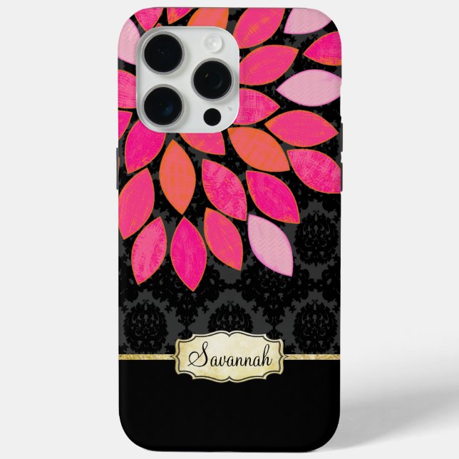 Coque iphone d'or noir rose orange personnalisé (Verso)