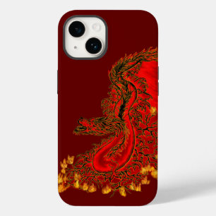 Coque Pour iPhone 14 Dragon chinois dessin rouge et or