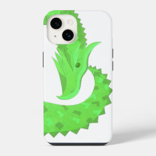Coque Pour iPhone 14 Dragon cœur vert citron sur fond blanc