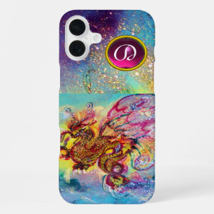 COQUE iPhone 16 PLUS DRAGON DES MERS PIERRE GEMME ROSE VIOLET MONOGRAMM