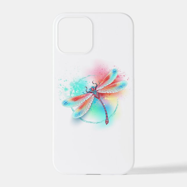 Coque iPhone Dragonfly rouge sur l'arrière - plan aquarelle (Verso)
