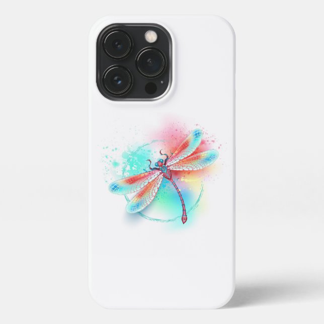 Coque iPhone Dragonfly rouge sur l'arrière - plan aquarelle (Verso)