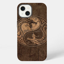 Dragons Yin Yang avec effet Grain de Bois