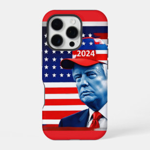 Coque iPhone 16 Pro Drapeau américain Donald Trump 2024