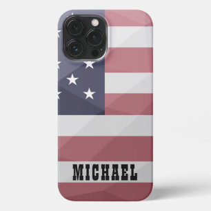 Etui iPhone 13 Pro Max Drapeau américain Rouge Blanc Bleu Maillon géométr