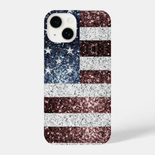 Coque Pour iPhone 14 Drapeau américain rouge rustique blanc bleu scinti