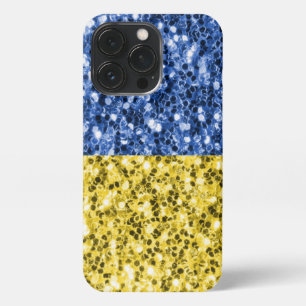 Etui iPhone 13 Pro Drapeau bleu jaune Ukraine parties scintillant fau