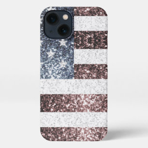 Etui iPhone 13 Drapeau rustique rouge blanc bleu étincelant USA
