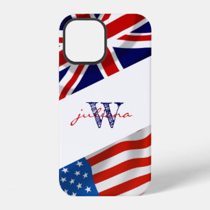Coque iPhone 12 Drapeaux américains britanniques personnalisés Pat