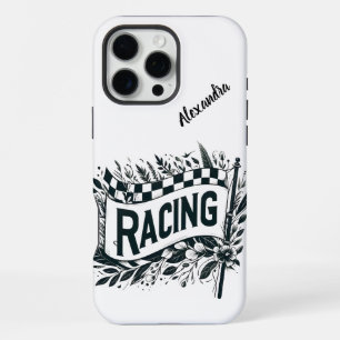 Coque iPhone 16 Pro Max Drapeaux de course aux motifs floraux